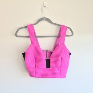 Express Neon Pink and Black Deep V Neckline Crop Top Size Medium